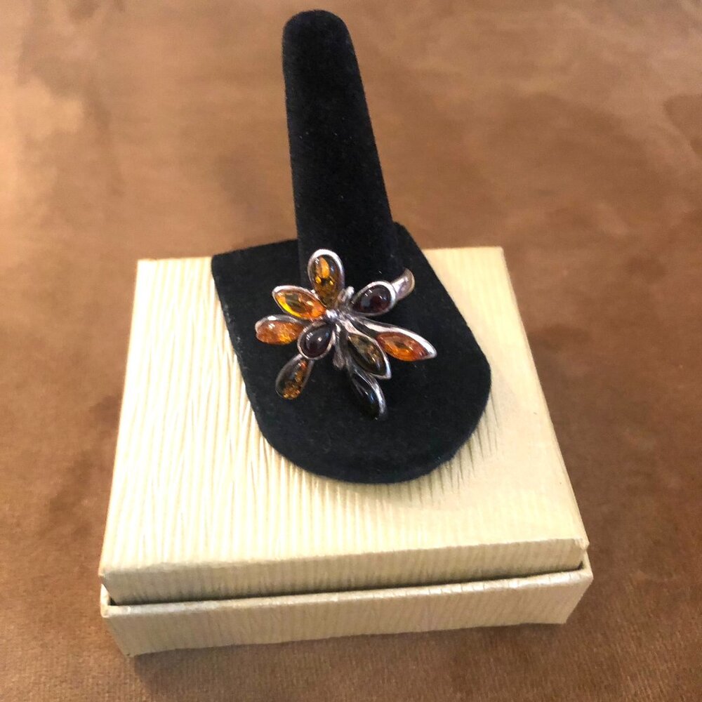 Sterling Silver Ring with Multi Amber Stones - Picture 11 of 12